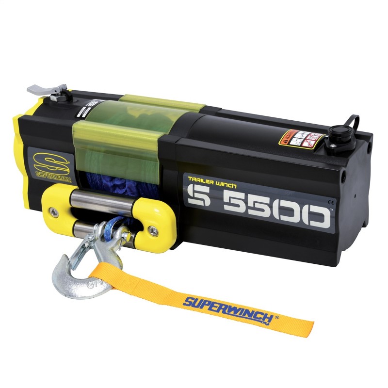 Superwinch S5500SR Winch; 5500 lbs; 12 Vdc; 1/4 In X 60 ft Synthetic Rope; 30.5 ft Handheld Remote Control; 3.6 hp; Mech
