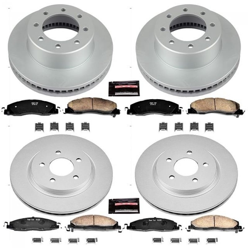 Power Stop Front and Rear Geomet Coated Brake Rotor and Pad Kit for 2012 Dodge Ram 1500, 09-18 Ram 2500/3500