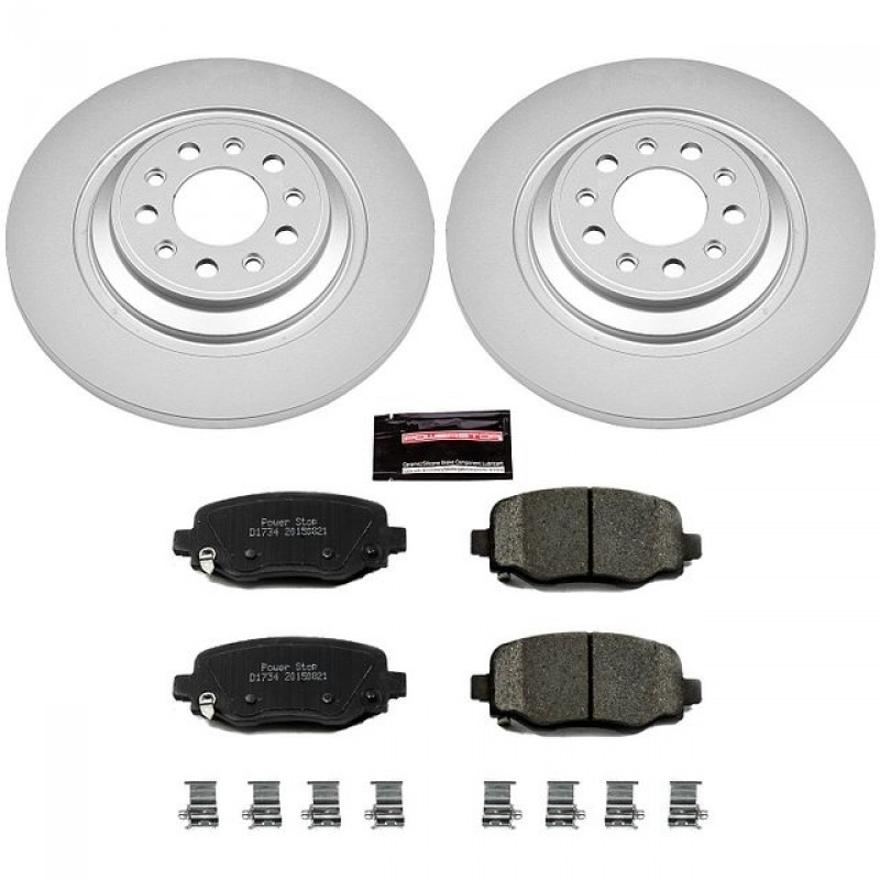 Power Stop Rear Geomet Coated Brake Rotor and Pad Kit for 14-Up Jeep Cherokee KL with Dual Piston Front Calipers