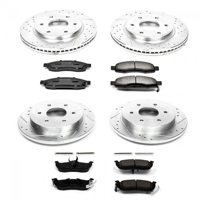 Power Stop Front and Rear Ceramic Brake Pad and Drilled & Slotted Rotor Kit for 05-07 Nissan Titan, 05-06 Armada
