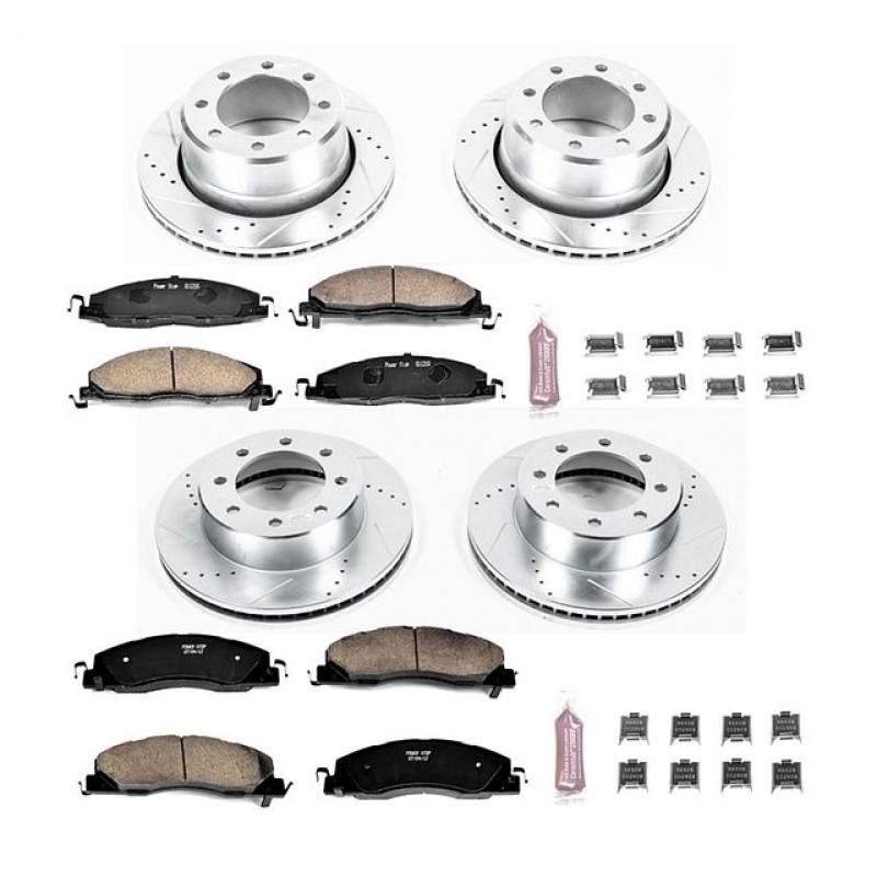 Power Stop Front and Rear Ceramic Brake Pad and Drilled & Slotted Rotor Kit for 2012 Dodge Ram 1500, 11-18 Ram 2500