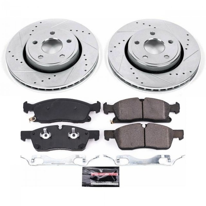 Power Stop Front Ceramic Brake Pad and Drilled & Slotted Rotor Kit for 17-20 Jeep Grand Cherokee WK with Solid Rear Rotors