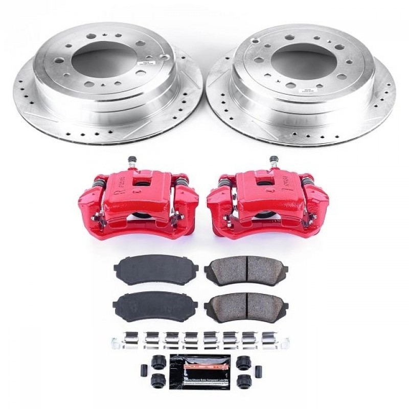Power Stop Rear Z23 Evolution Brake Pad and Rotor Kit with Red Powder Coated Calipers for 98-07 Toyota Land Cruiser