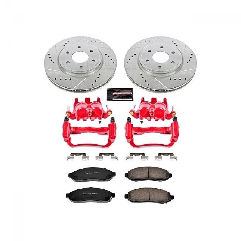 Power Stop Front Z23 Evolution Brake Pad and Rotor Kit with Red Powder Coated Calipers for 05-18 Nissan Frontier, 05-15 Xterra