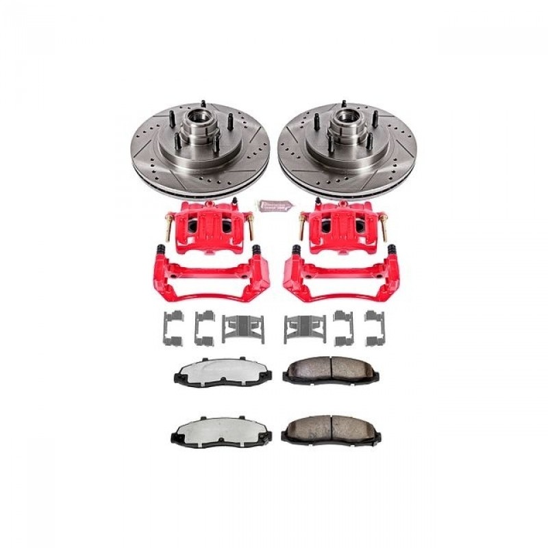 Power Stop Front Z36 Truck & Tow Brake Pad and Rotor Kit with Red Powder Coated Calipers for 97-98 Ford F150 2WD with 4 Whl. ABS