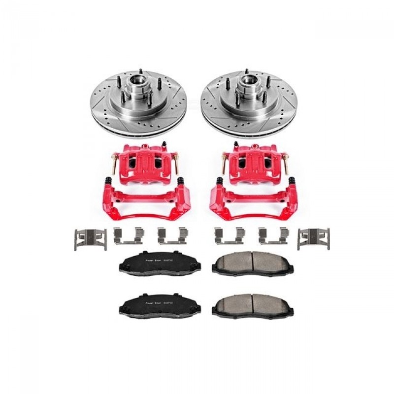 Power Stop Front Z23 Evolution Brake Pad and Rotor Kit with Red Powder Coated Calipers for 97-98 Ford F150 2WD with 4 Whl. ABS