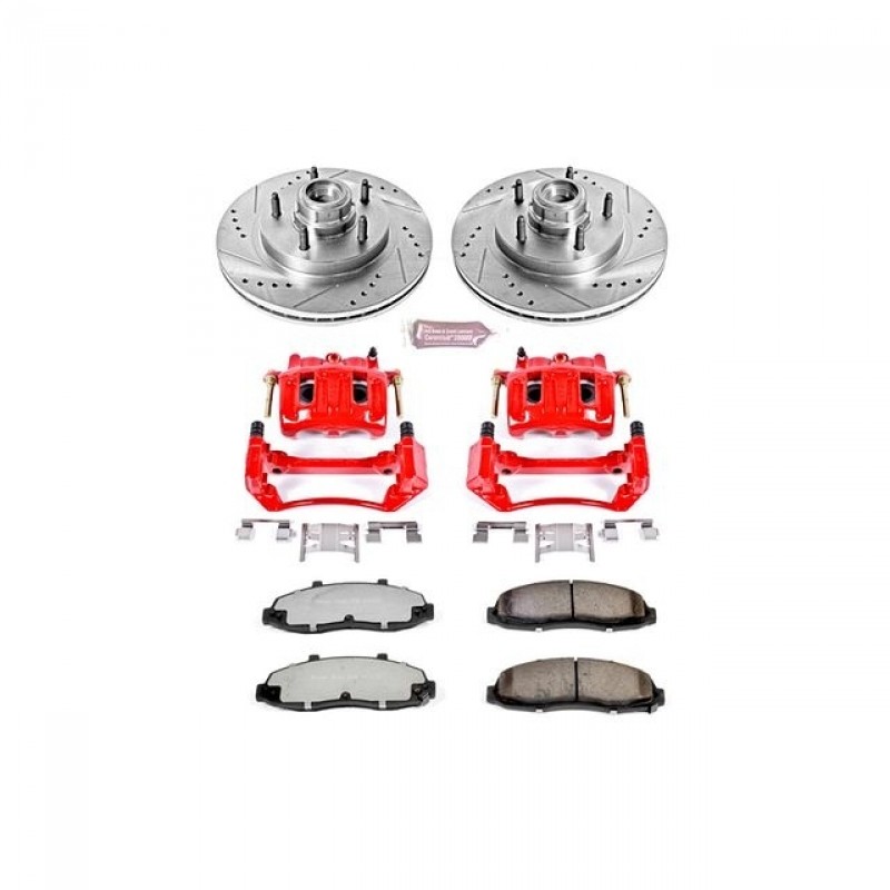 Power Stop Front Z36 Truck & Tow Brake Pad and Rotor Kit with Red Powder Coated Calipers for 97-00 Ford F150 2WD