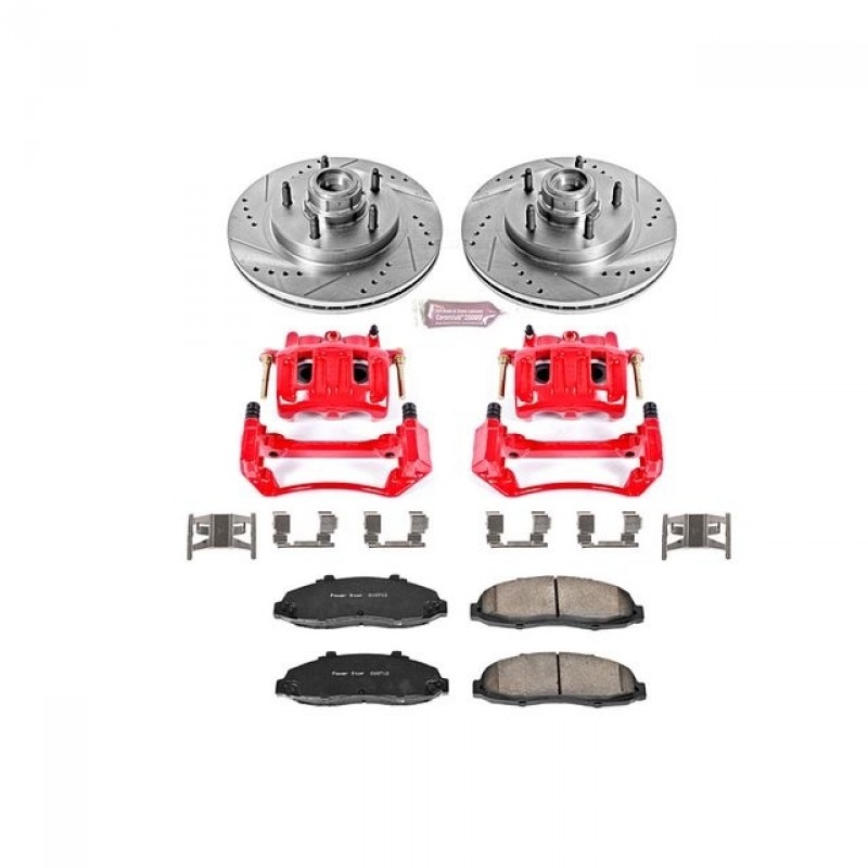Power Stop Front Z23 Evolution Brake Pad and Rotor Kit with Red Powder Coated Calipers for 97-00 Ford F150 2WD