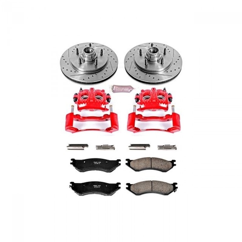 Power Stop Front Z23 Evolution Brake Pad and Rotor Kit with Red Powder Coated Calipers for 99-00 Ford F150 2WD Lightning & NASCAR Models