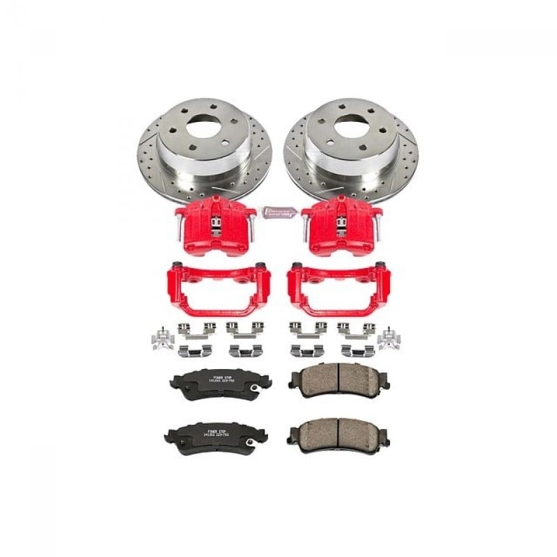 Power Stop Rear Z23 Evolution Brake Pad and Rotor Kit with Red Powder Coated Calipers for 99-02 Chevrolet Silverado and GMC Sierra