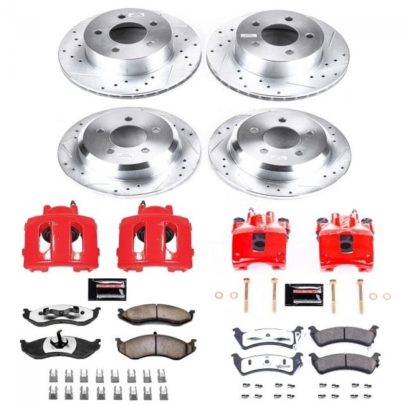 Power Stop Front and Rear Z36 Truck & Tow Brake Pad and Rotor Kit with Red Powder Coated Calipers for 95-98 Jeep Grand Cherokee ZJ