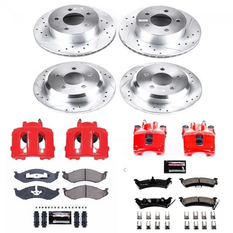 Power Stop Front and Rear Z23 Evolution Brake Pad and Rotor Kit with Red Powder Coated Calipers for 95-98 Jeep Grand Cherokee ZJ