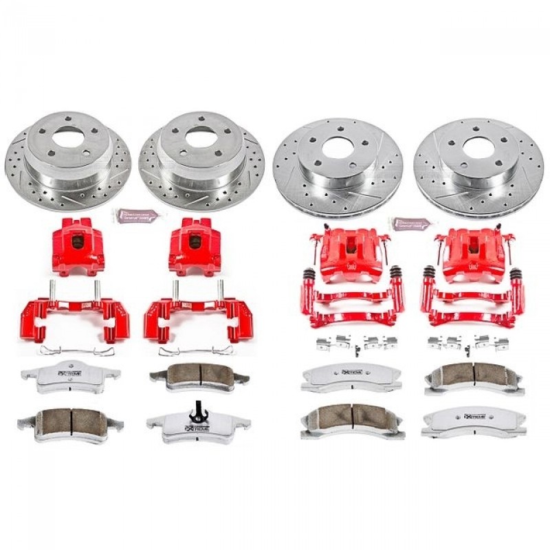 Power Stop Front and Rear Z26 Street Warrior Brake Pad and Rotor Kit with Red Powder Coated Calipers for 99-04 Jeep Grand Cherokee WJ