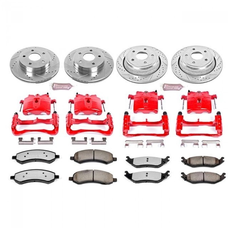 Power Stop Front and Rear Z36 Truck & Tow Brake Pad and Rotor Kit with Red Powder Coated Calipers for 06-08 Dodge Ram 1500