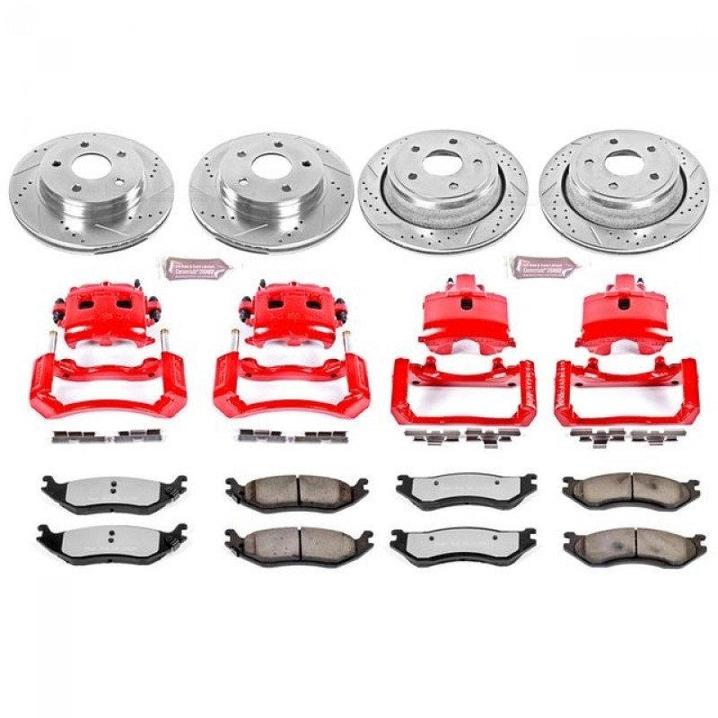 Power Stop Front and Rear Z36 Truck & Tow Brake Pad and Rotor Kit with Red Powder Coated Calipers for 03-05 Dodge Ram 1500