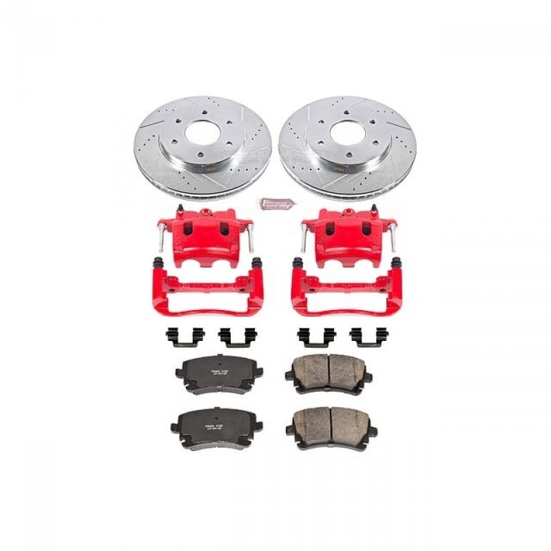 Power Stop Front Z23 Evolution Brake Pad and Rotor Kit with Red Powder Coated Calipers for 04-05 Nissan Titan, 04-05 Armada