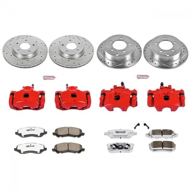 Power Stop Front and Rear Z26 Street Warrior Brake Pad and Rotor Kit with Red Powder Coated Calipers for 07-17 Jeep Compass and Patriot