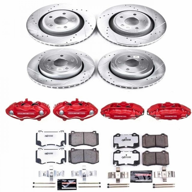 Power Stop Front and Rear Z26 Street Warrior Brake Pad and Rotor Kit with Red Powder Coated Calipers for 06-10 Jeep Grand Cherokee WK