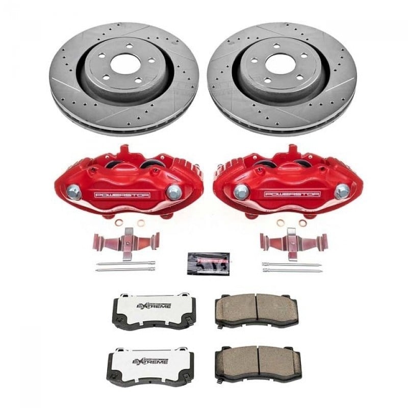 Power Stop Front Z26 Street Warrior Brake Pad and Rotor Kit with Red Powder Coated Calipers for 06-10 Jeep Grand Cherokee WK