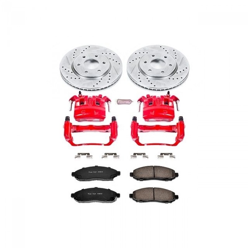 Power Stop Front Z23 Evolution Brake Pad and Rotor Kit with Red Powder Coated Calipers for 05-18 Nissan Frontier
