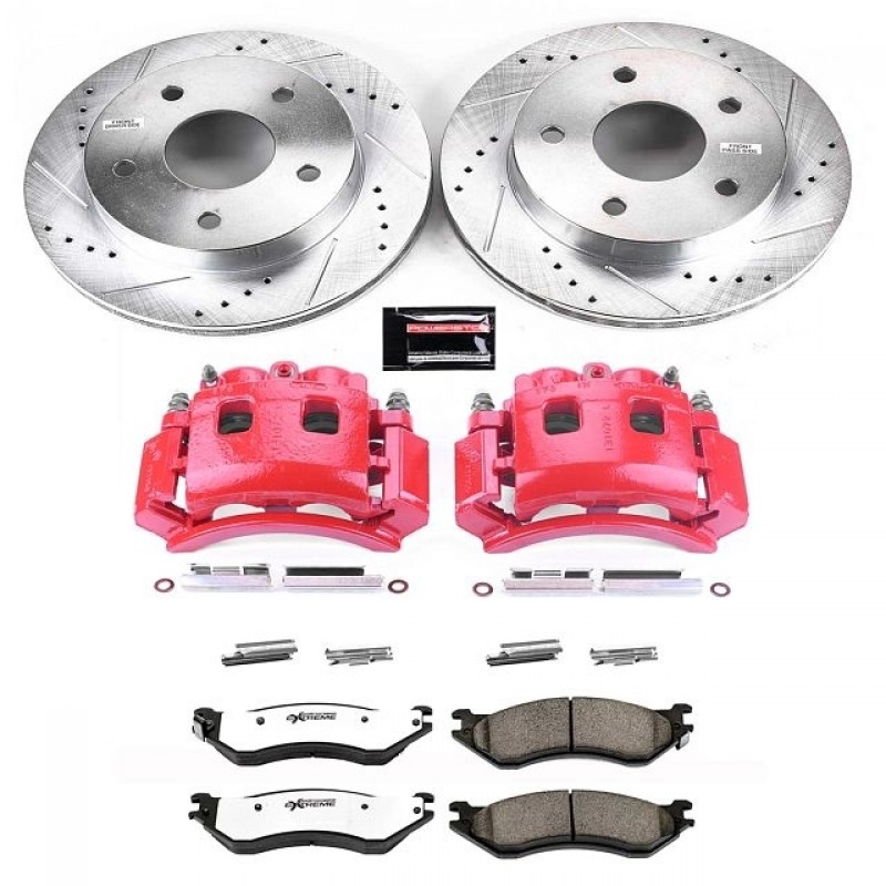 Power Stop Front Z36 Truck & Tow Brake Pad and Rotor Kit with Red Powder Coated Calipers for 00-01 Dodge Ram 1500 2WD