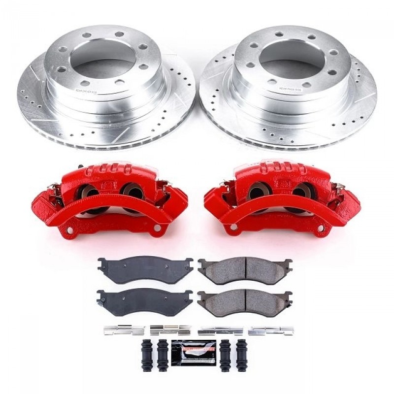 Power Stop Rear Z23 Evolution Brake Pad and Rotor Kit with Red Powder Coated Calipers for 06-08 Dodge Ram 1500, 03-08 Ram 2500/3500