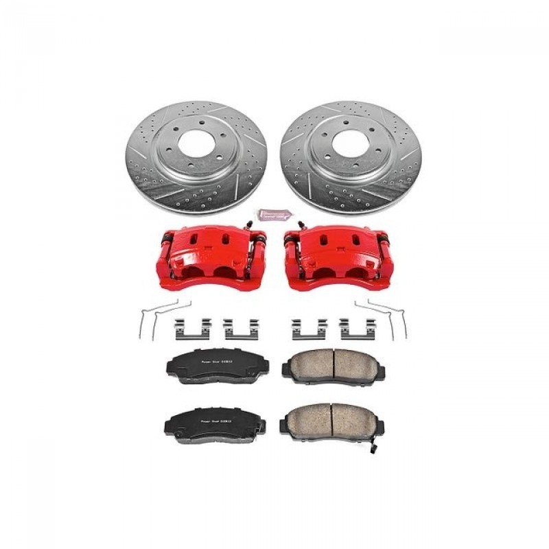 Power Stop Front Z23 Evolution Brake Pad and Rotor Kit with Red Powder Coated Calipers for 11-15 and 17+ Nissan Titan