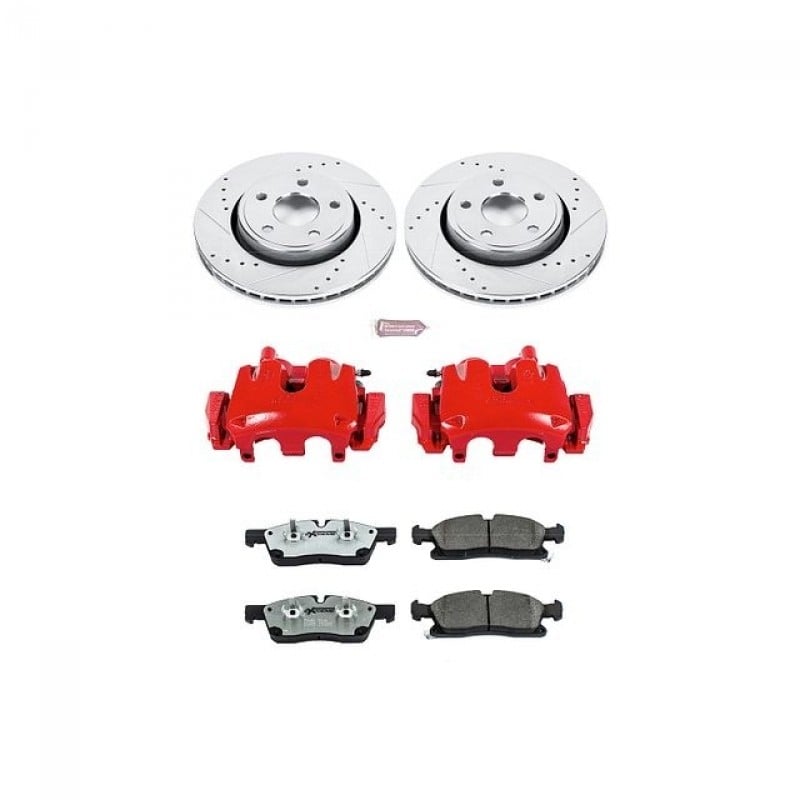 Power Stop Front Z26 Street Warrior Brake Pad and Rotor Kit with Red Powder Coated Calipers for 11-16 Jeep Grand Cherokee WK