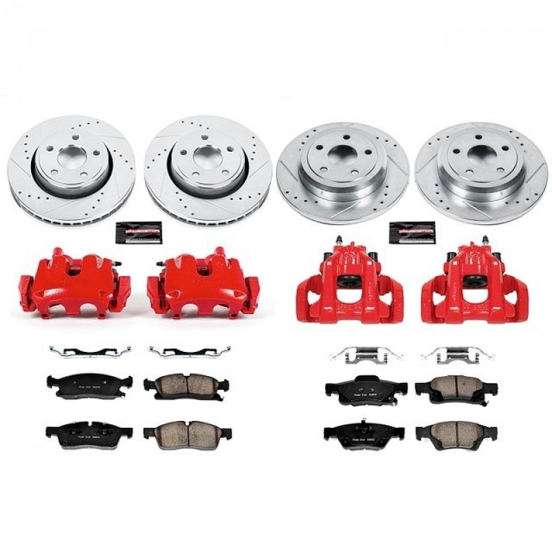 Power Stop Front and Rear Z23 Evolution Brake Pad and Rotor Kit with Red Powder Coated Calipers for 11-16 Jeep Grand Cherokee WK