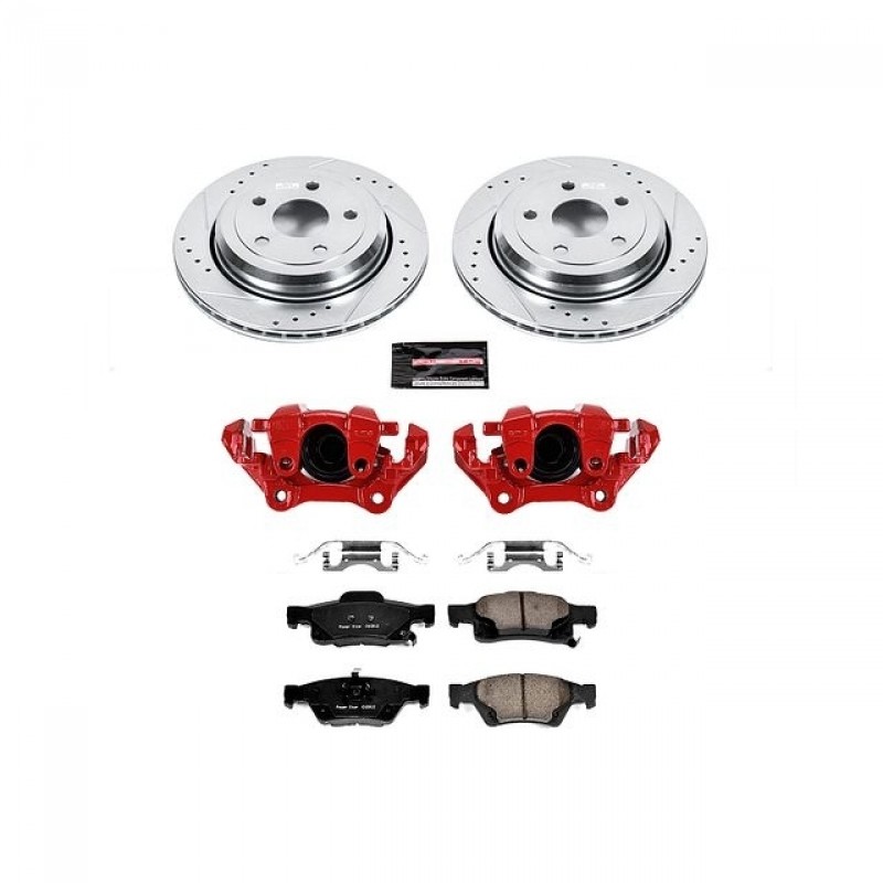 Power Stop Rear Z23 Evolution Brake Pad and Rotor Kit with Red Powder Coated Calipers for 11+ Jeep Grand Cherokee with Vented Rear Rotors