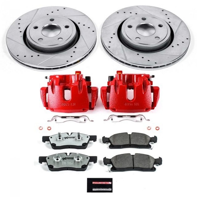 Power Stop Front Z26 Street Warrior Brake Pad and Rotor Kit with Red Powder Coated Calipers for 11-12 Jeep Grand Cherokee WK