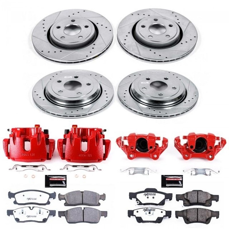 Power Stop Front and Rear Z36 Truck & Tow Brake Pad and Rotor Kit with Red Powder Coated Calipers for 13-15 Jeep Grand Cherokee WK