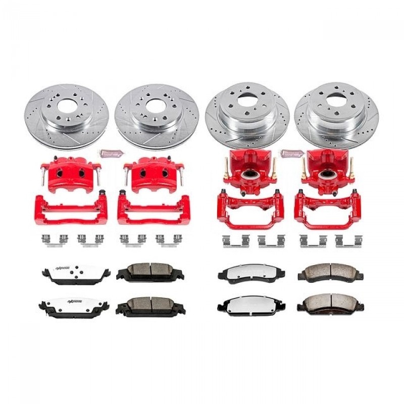 Power Stop Front and Rear Z36 Truck & Tow Brake Pad and Rotor Kit with Red Powder Coated Calipers for 14-18 Chevrolet Silverado and GMC Sierra 1500