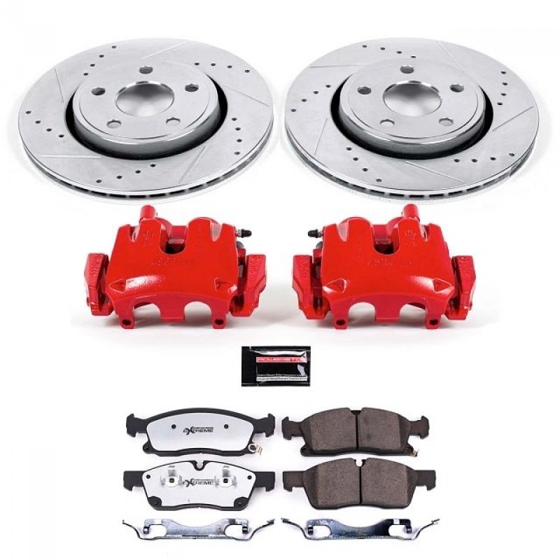Power Stop Front Z36 Truck & Tow Brake Pad and Rotor Kit with Red Powder Coated Calipers for 17-19 Jeep Grand Cherokee WK with Solid Rear Rotors