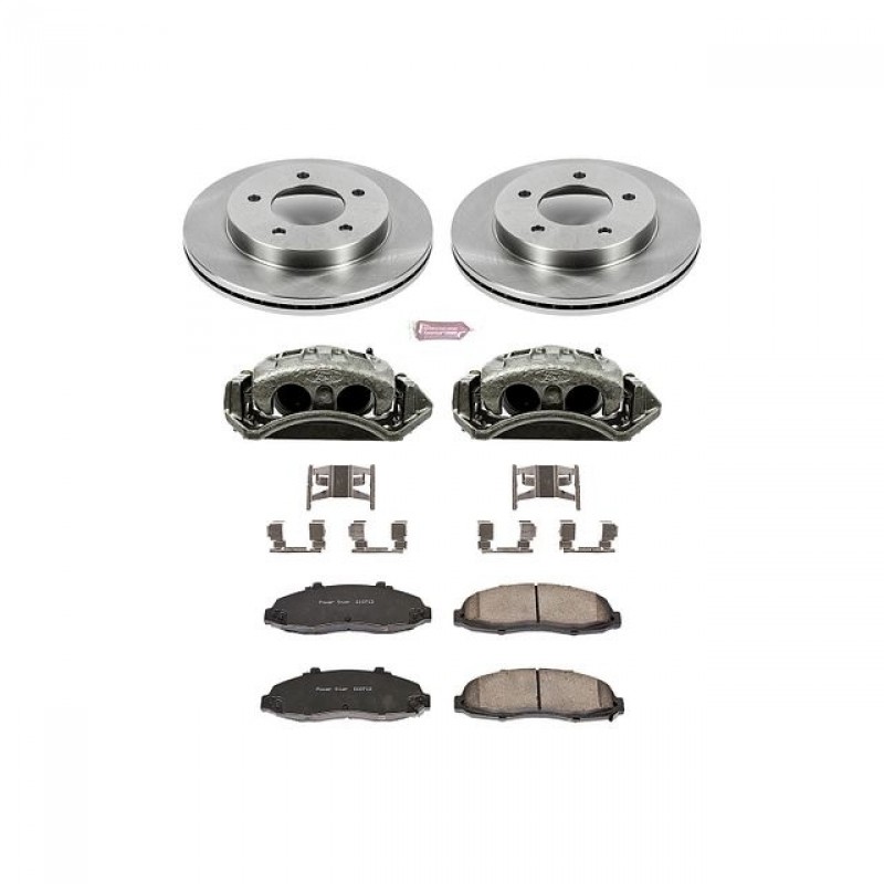 Power Stop Front Stock Replacement Brake Pad and Rotor Kit with Calipers for 97-03 Ford F150, 2004 F150 Heritage 4WD with Rear Drum Brakes