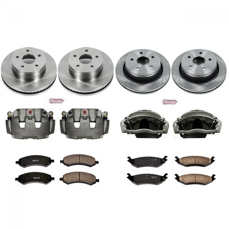Power Stop Front and Rear Stock Replacement Brake Pad and Rotor Kit with Calipers for 09-Up Dodge Ram 1500