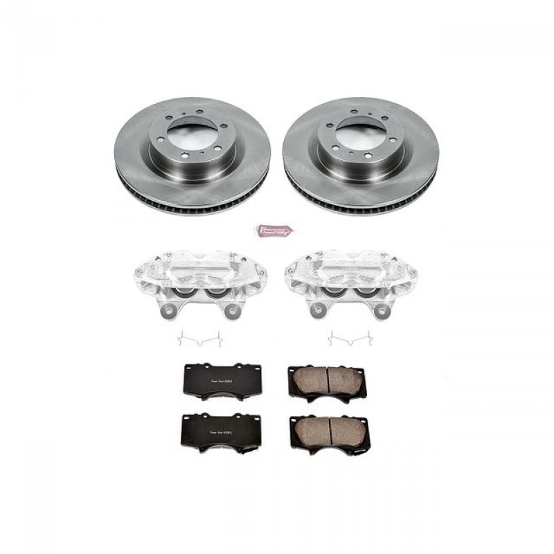 Power Stop Front Stock Replacement Brake Pad and Rotor Kit with Calipers for 10-15 Toyota 4Runner