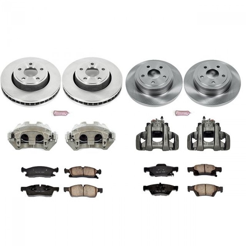 Power Stop Front and Rear Stock Replacement Brake Pad and Rotor Kit with Calipers for 11-16 Jeep Grand Cherokee WK