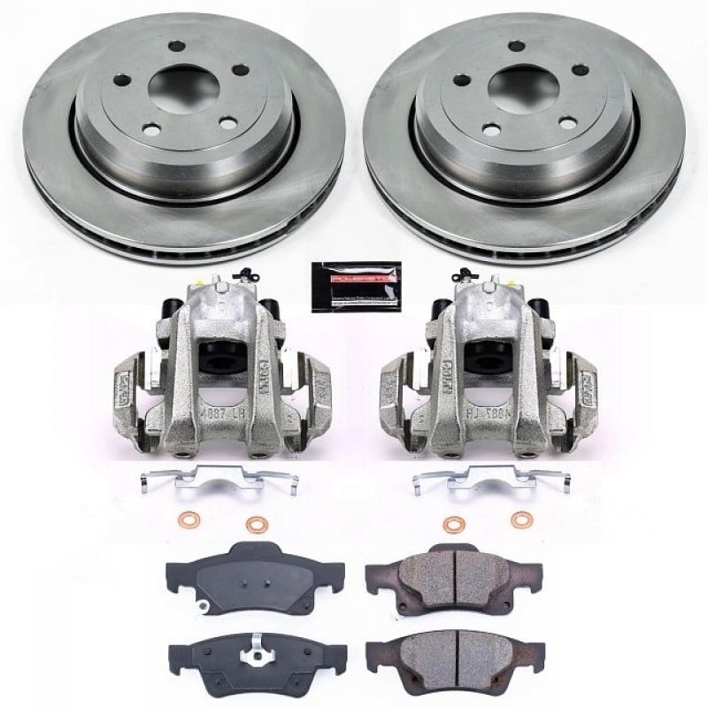 Power Stop Rear Stock Replacement Brake Pad and Rotor Kit with Calipers for 11+ Jeep Grand Cherokee WK with Vented Rear Rotors