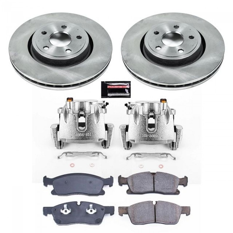 Power Stop Front Stock Replacement Brake Pad and Rotor Kit with Calipers for 13-15 Jeep Grand Cherokee WK