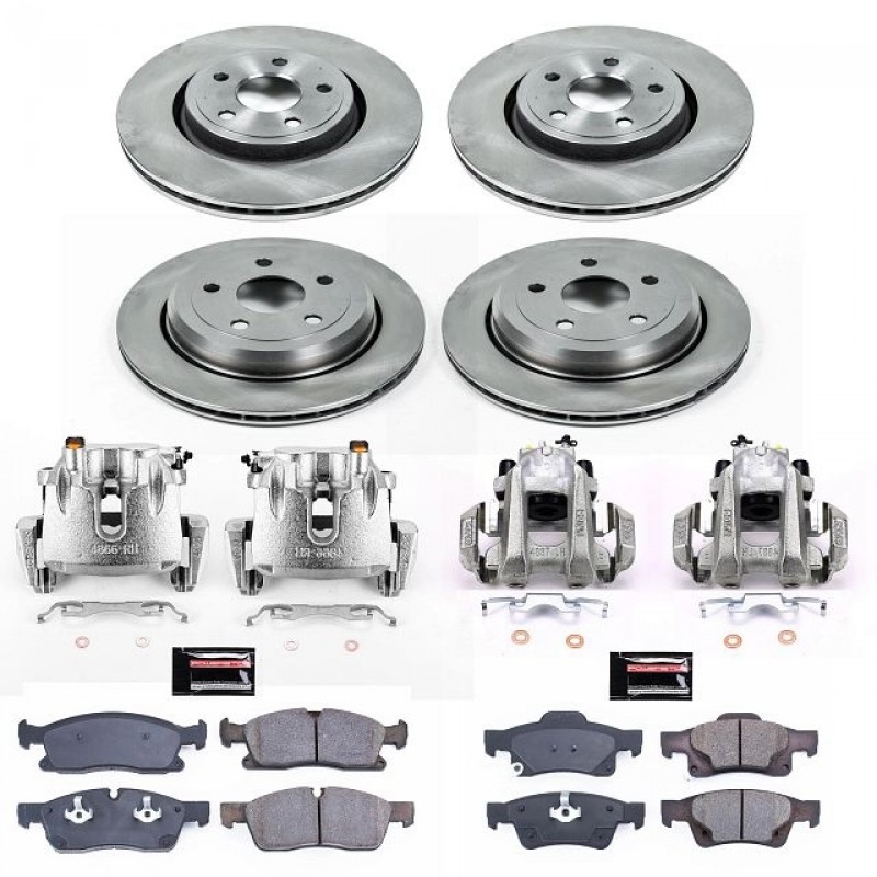 Power Stop Front and Rear Stock Replacement Brake Pad and Rotor Kit with Calipers for 13-15 Jeep Grand Cherokee WK
