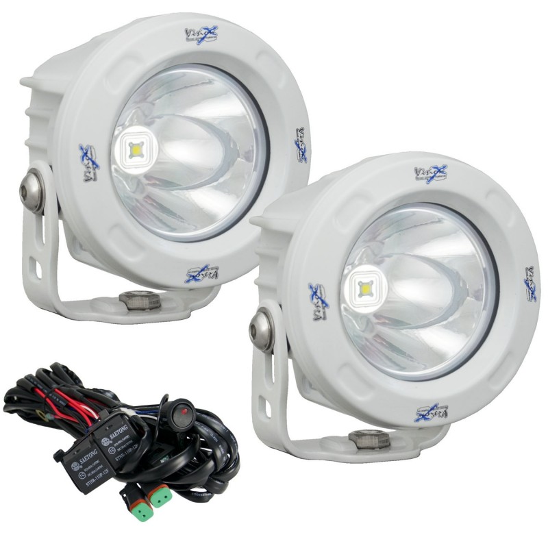 Vision X 3.75" Optimus Round LED Light Kit - (1) 10W LED, 10 Degree Narrow Beam, White Housing (Pair)