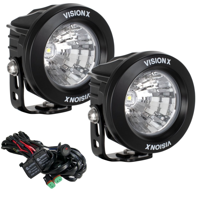 Vision X 3.75" Optimus Round LED Light Kit - (1) 10W LED, 20 Degree Medium Beam, Black Housing (Pair)