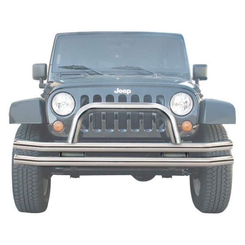 Rampage Double Tube Front Bumper with Hoop - Stainless Steel