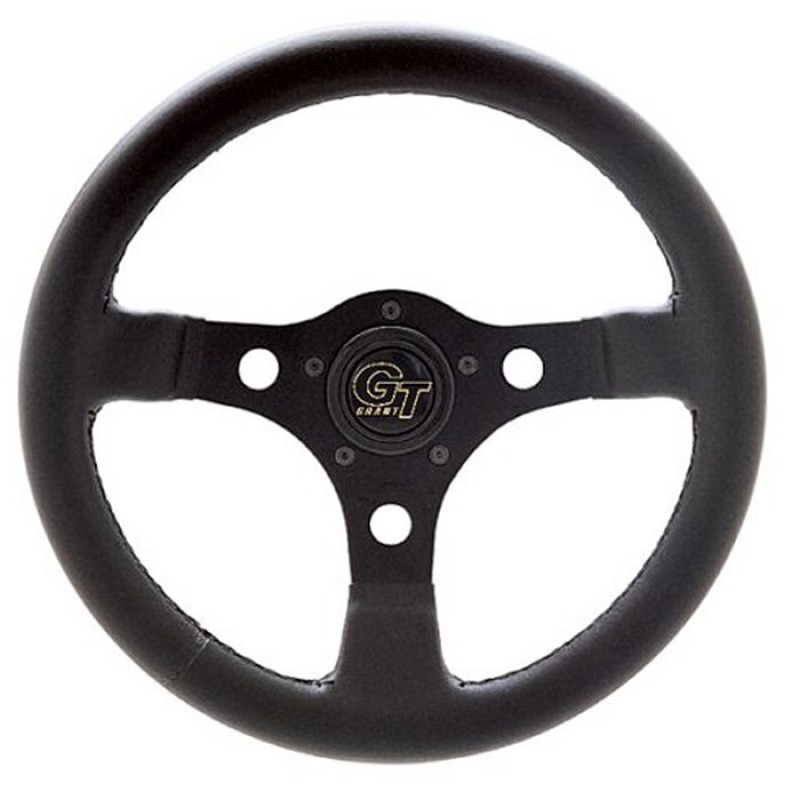 Grant Performance Formula GT 3-Spoke Steering Wheel- Black Leather Grained Vinyl Grip w/Black Anodized Aluminum Spokes