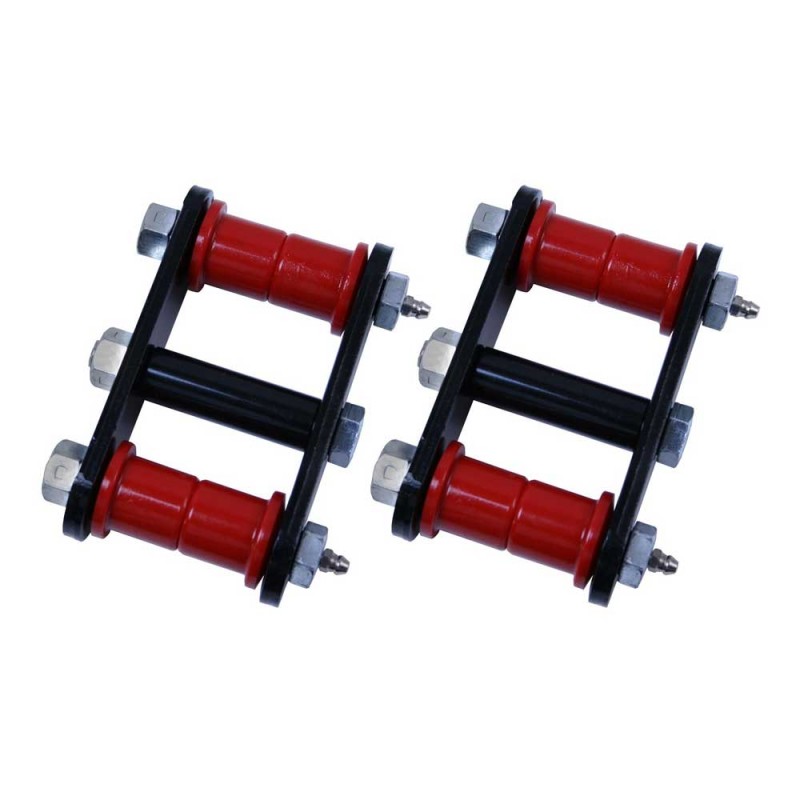 Rugged Ridge Heavy Duty Steel Front Shackles, Greaseable with Red Bushings - Pair