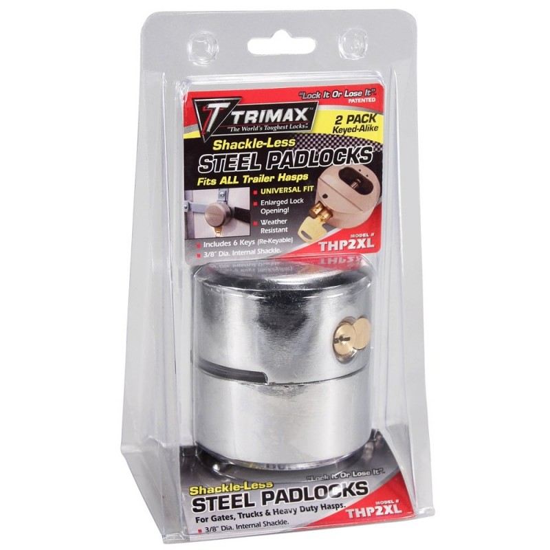 Trimax All Keyed Alike Hockey Puck Internal Shackle, Trailer Door Lock - 2 Pack