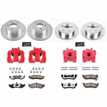 Power Stop Front and Rear Z36 Truck & Tow Brake Pad and Rotor Kit with Red Powder Coated Calipers for 03-06 Jeep Wrangler TJ