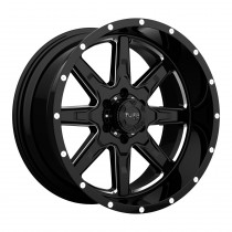 Tuff Wheels T15 Series, 22"x10", Bolt Pattern 5x5", BS 4.764", Offset -19 - Gloss Black with Milled Spokes