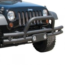 Rampage Double Tube Front Bumper with Hoop and Light Cut Outs, Textured Black